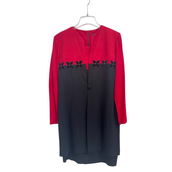 NWT Positive Attitude Petite Red and Black Color Block Two-Piece Dress and Coat - Picture 3 of 10